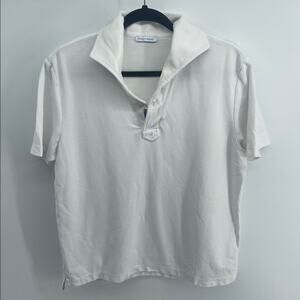 Edward Armah logo embroidered single button short sleeve V-neck polo shirt sz M